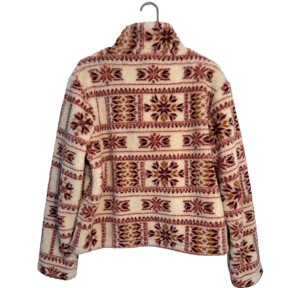 NWT Wear Lucky Nordic Fair Isle Sherpa Fleece Zip Jacket Cream Red M MSRP $169 - Picture 3 of 4